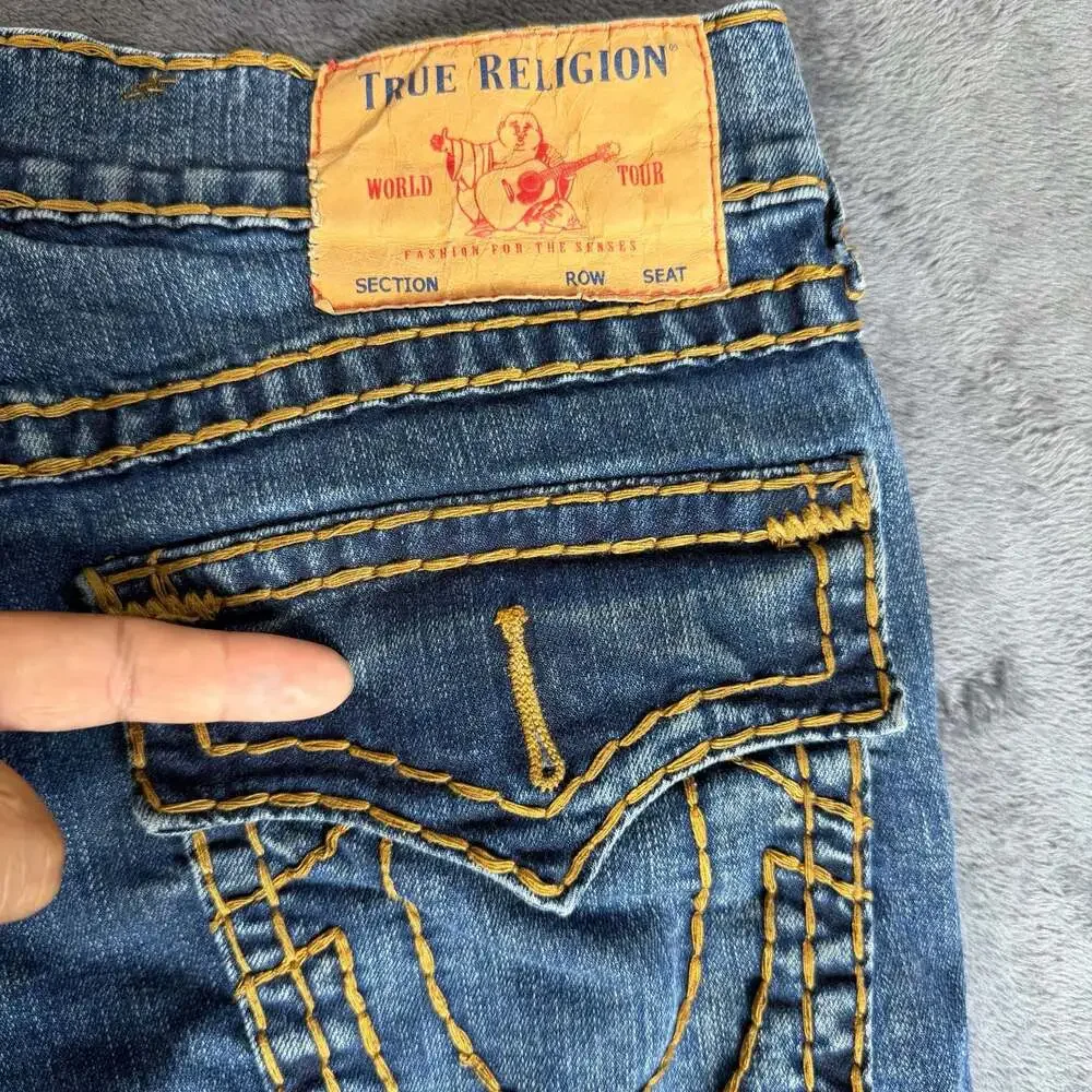 True Religion Mens Ricky Relaxed Straight Leg Super T 32x32 Blue Missing Button